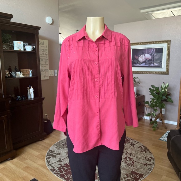 Blast Petites 3/4 sleeve rust button up the front blouse-size M - Picture 6 of 10